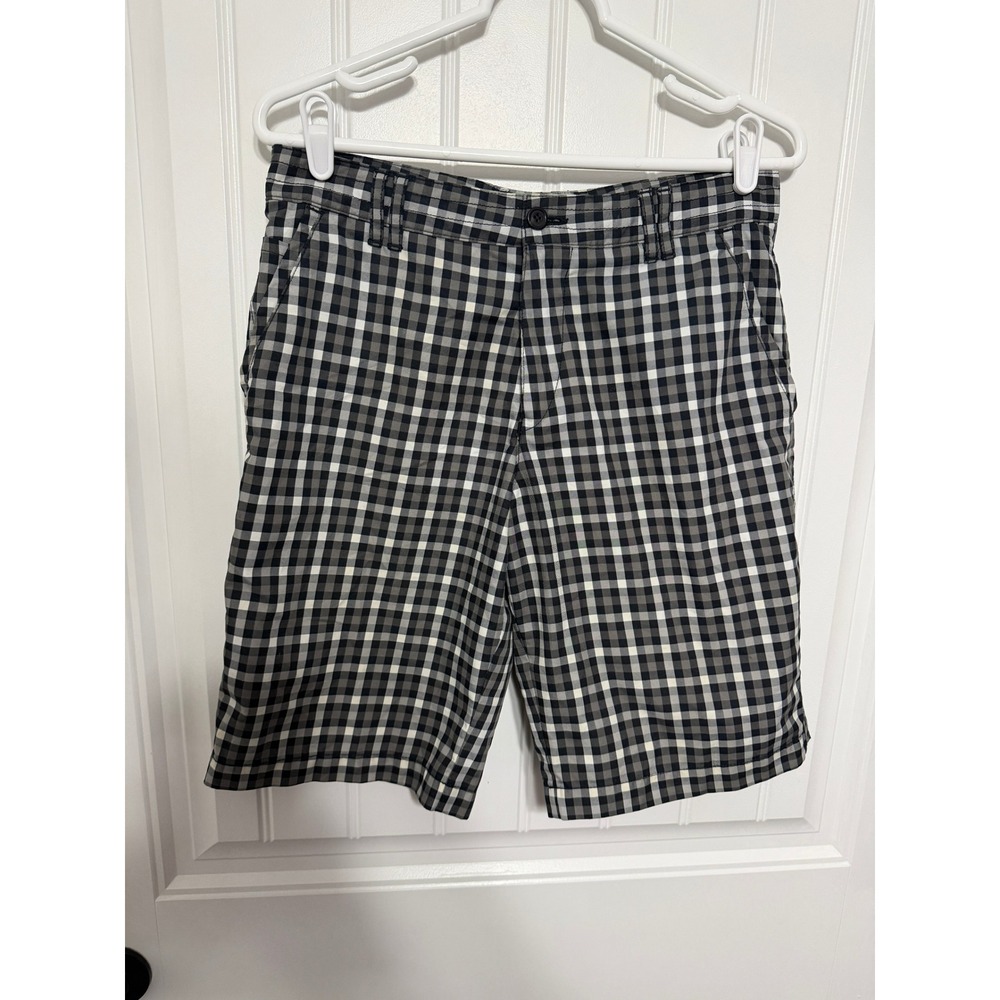 Hugo Boss Shorts Mens 30R Hitch Gingham Check Regular Fit Black White Grey EUC